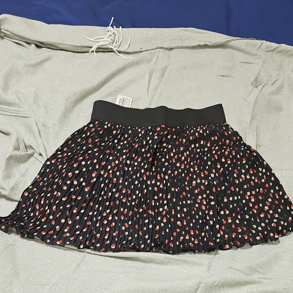 Black Pleated Skirt with Red and Cream Dots